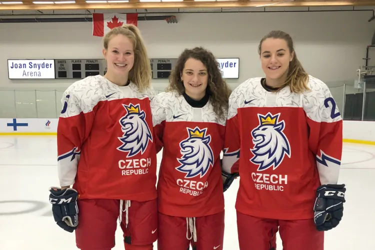 In national jerseys, women's hockey athletes Sammy Kolowrat, NatÃ¡lie MlynkovÃ¡ and Tynka PÃ¡tkovÃ¡ represent Czech Republic at an international competition