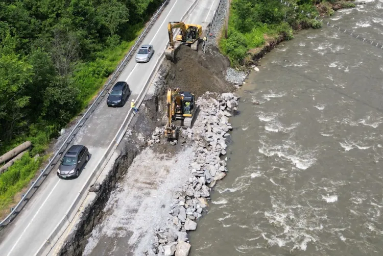 View of washed-out road near Hardwick, Vt.
