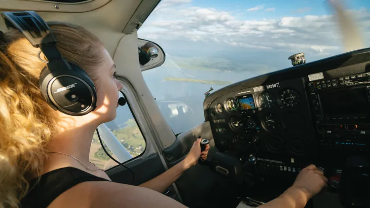 Bella Rieley flies an electric aircraft from the cockpit