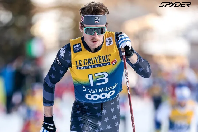 Ben Ogden skis in the FIS Tour de Ski
