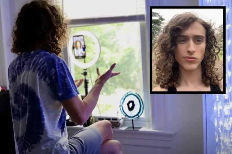 Zane Zupan '25 recording a Tik tok video.