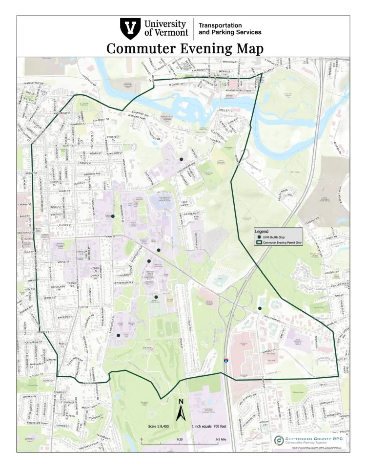 A map showing an area called the proximate zone, where any student living within the boundaries will not be able to purchase a parking permit
