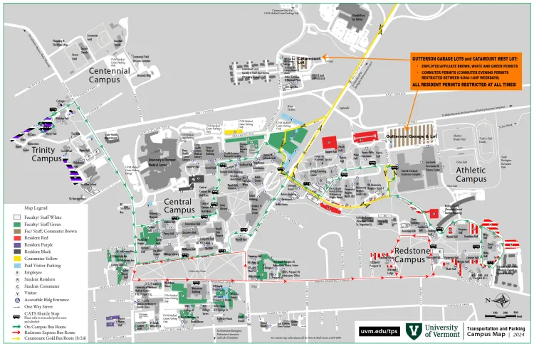a map of parking locations in the UVM campus
