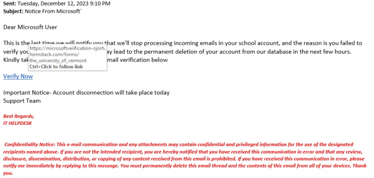 fake Notice from Microsoft email.