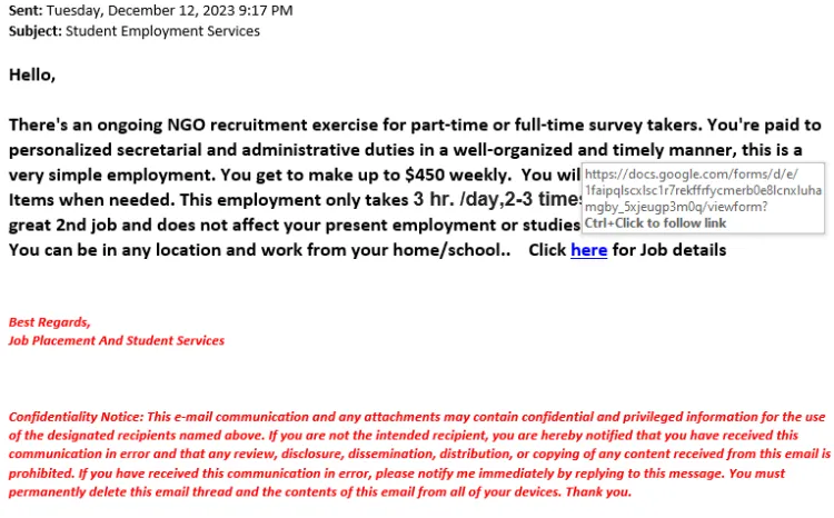 fake employment email