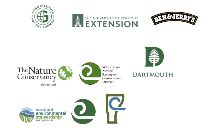 Our collaborators: Gund Institute, Ben and Jerry's, The Nature Conservancy Vermont, White River Natural Resources Conservation District, Dartmouth, Vermont environmental Stewardship
