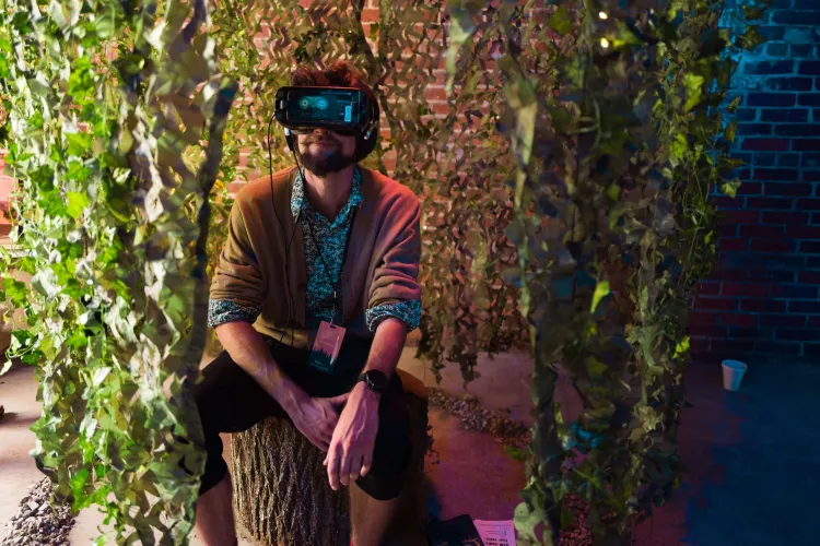 a person wearing virtual reality