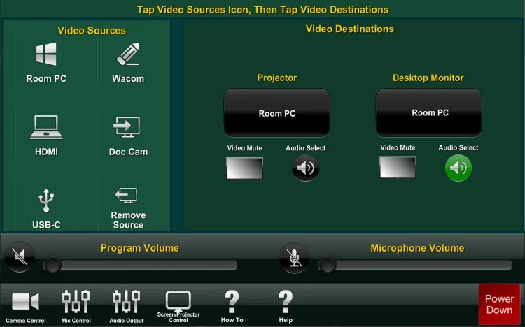 Crestron Sources and Destinations single screen example