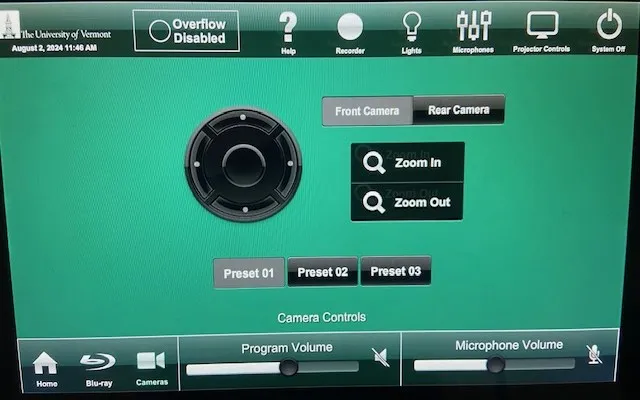 Screenshot of Camera Control screen