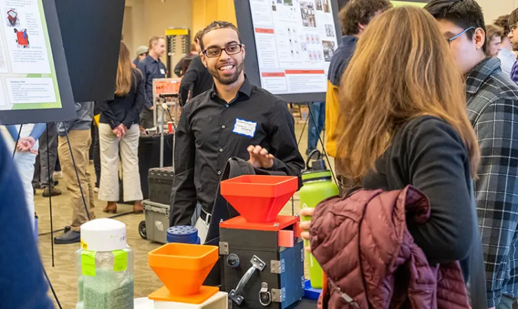 An ME student shares his team's project at Design Night