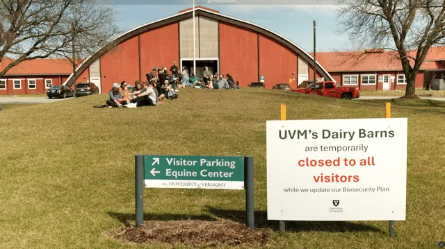 Farm with a sign saying close for Biosecurity plan update