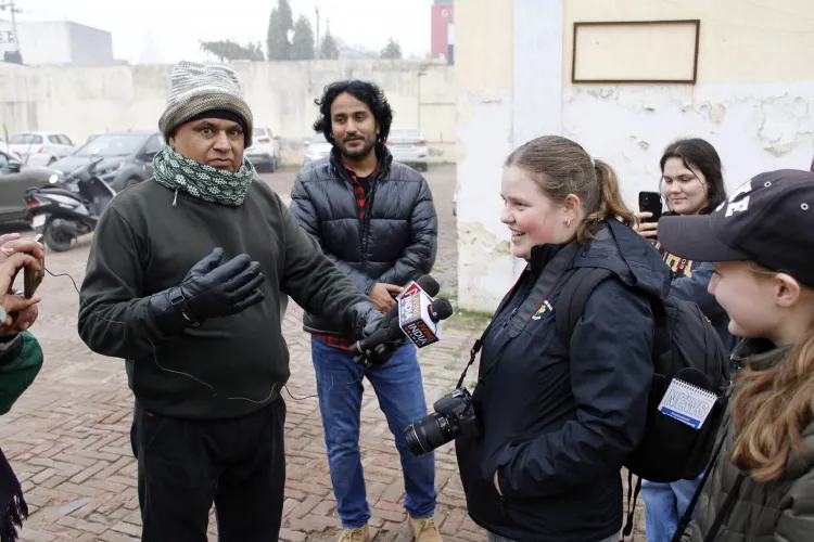 Bethel students are being interviewed by a broadcast journalist.
