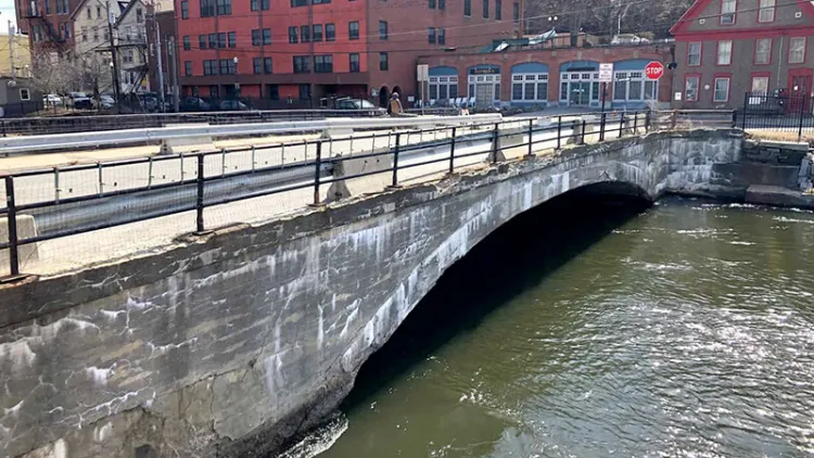 view of weathered concrete bridge in Vermont