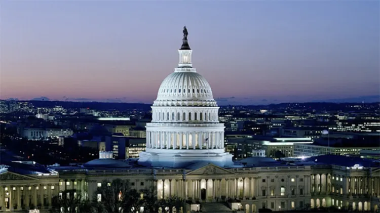 US Capitol building at dusk