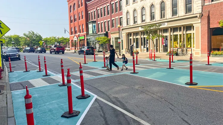Speed countermeasures installed at a crosswalk
