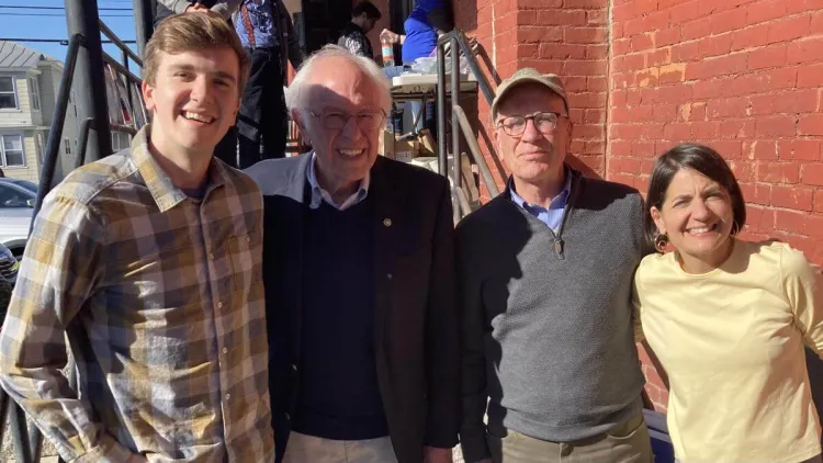 Chris smiling and posing with Senators Bernie Sanders and Peter Welch and Congresswoman Becca Balint