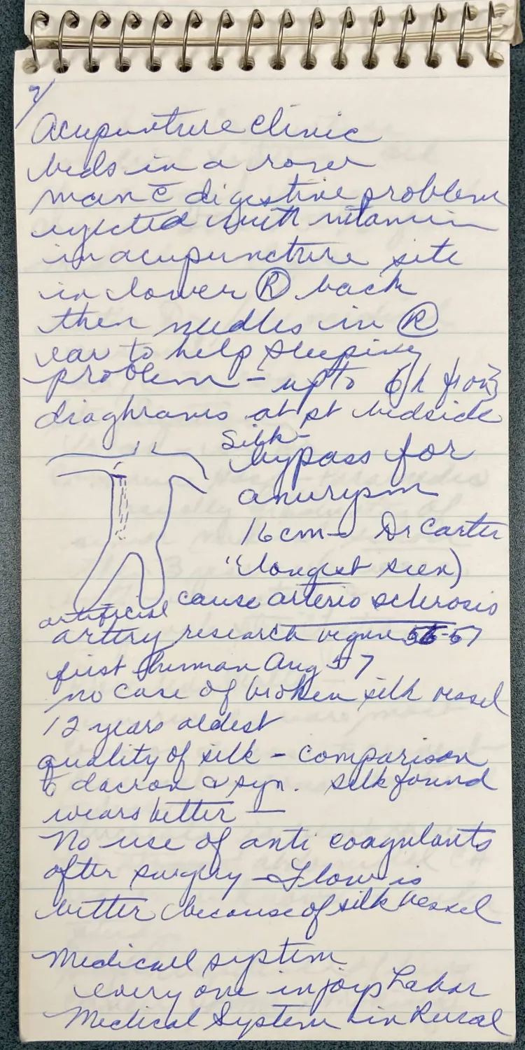 A page of notes in a small spiral notebook.