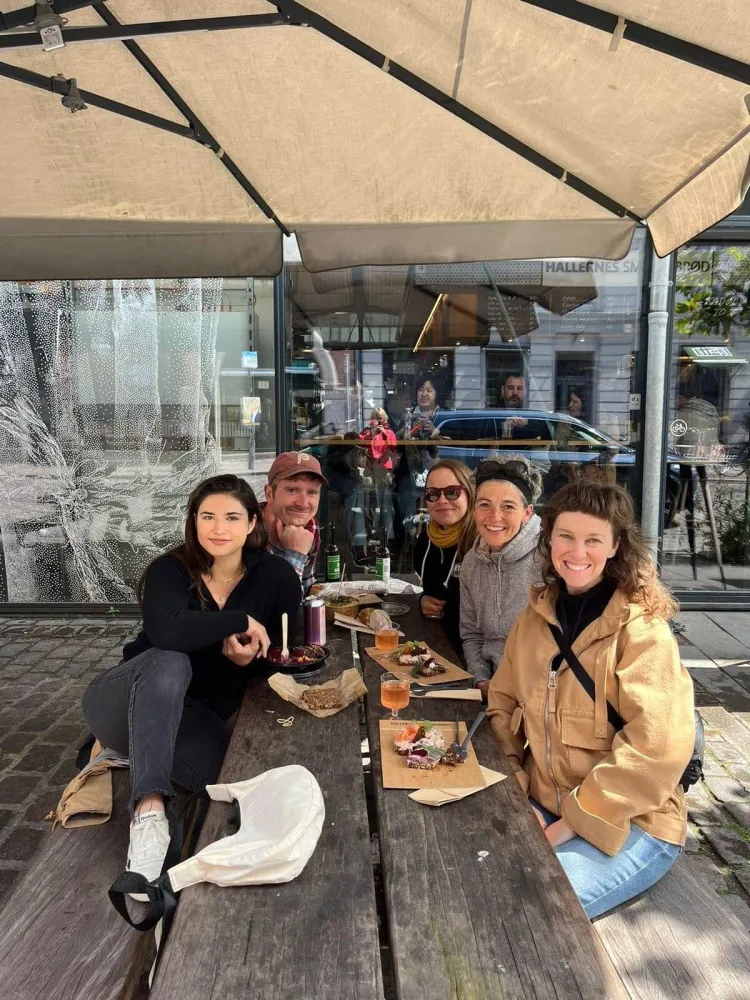 The IfA team enjoying some delicious Danish smørrebrød (open faced sandwiches) at a market in Copenhagen before the conference began. 