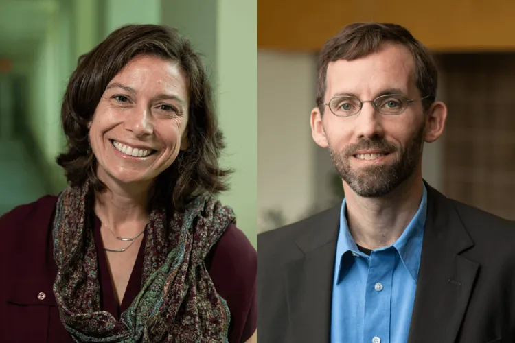 a woman and a man smiling