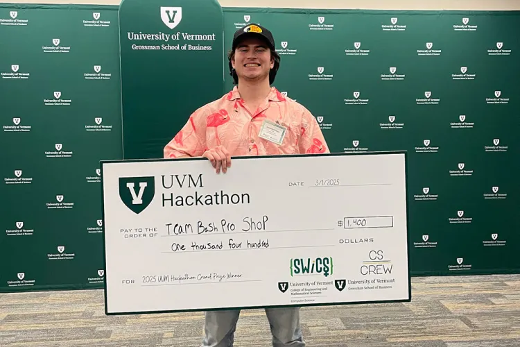Jordan Bourdeau and his team placed first in the 2025 UVM Hackathon