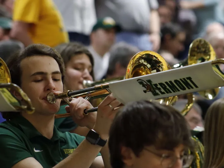 Student playing a trombone