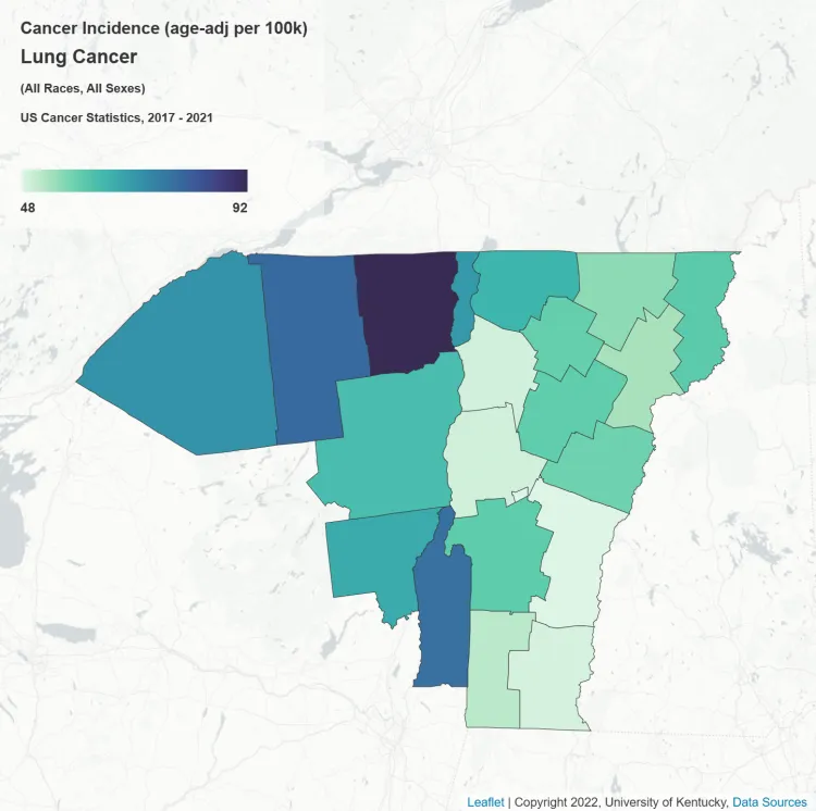Lung cancer incidence map