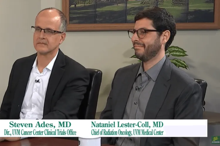 2 men on the set of UVM's Across the Fence TV program