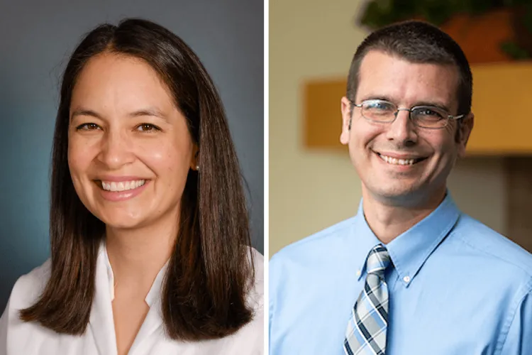 2 headshots of a woman on the left and a man on the right