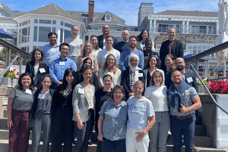 a group of people standing on steps
