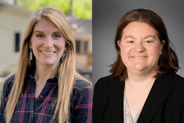 2 headshots, each of a person smiling