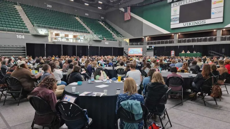conferecne attendees sit around rables at Resistance and Resilience: Cross-Pollinating Food Movements” conference, held June 22–24, 2025, at Portland State University