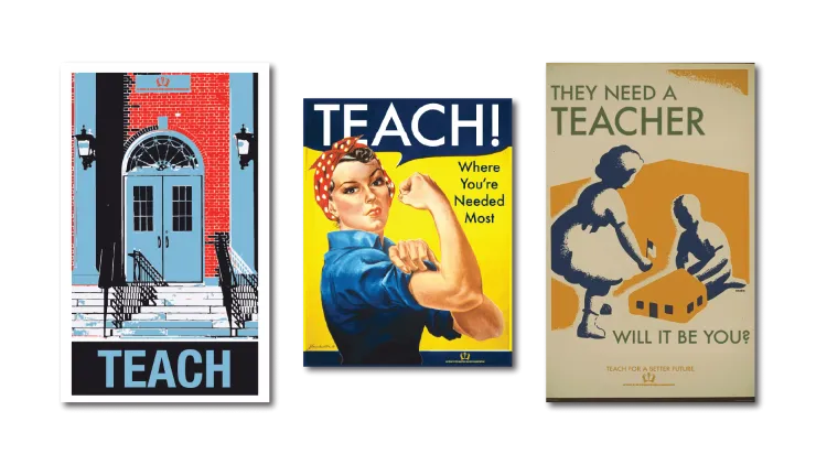 Three posters with encouraging images for educators. 