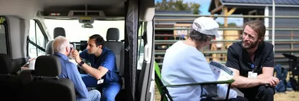 2 images of health care providers with patients