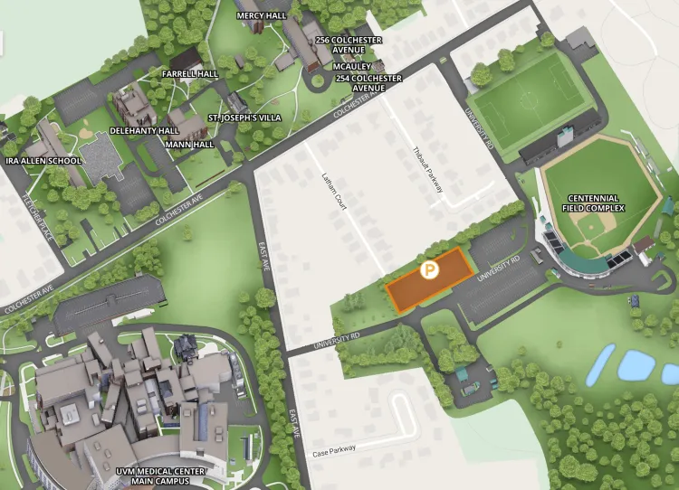 A map diagram showing the location of the Centennial West parking lot