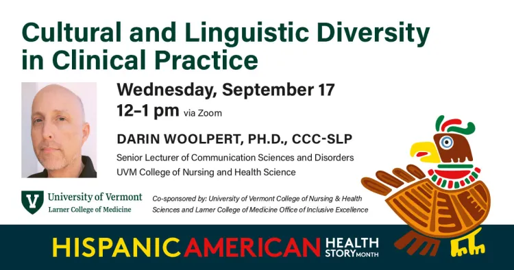 Cultural and Linguistic Diversity in Clinical Practice Event Banner with image of Darin Woolpert