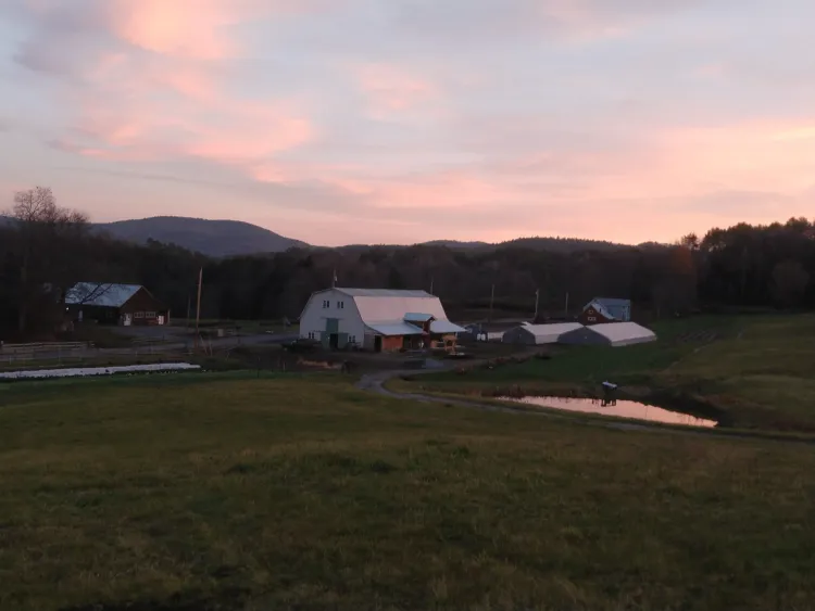 A farm at sunset