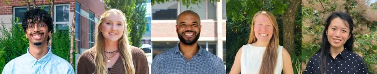 5 headshots of students, left to right