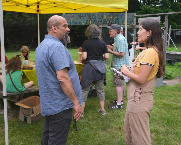 Student intern Mia Quick from SUNY New Paltz conducting an interview