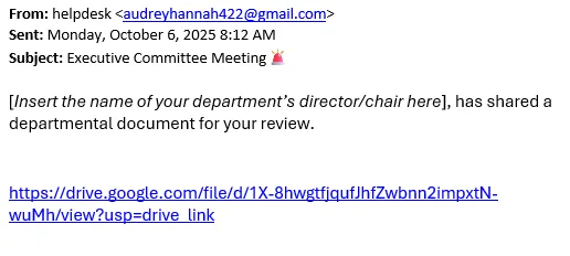 Phishing email with google link