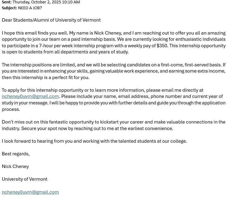 Shady job offer email