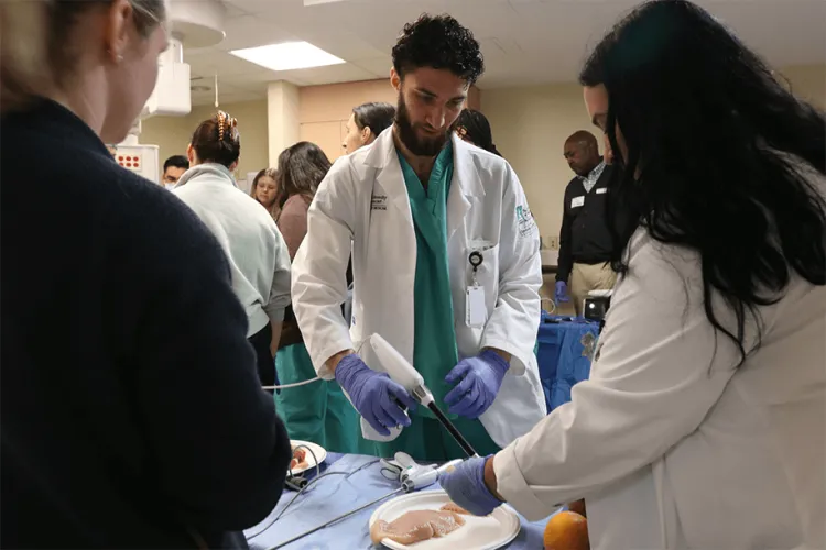 medical students practicing skills in a clinical simulation lab