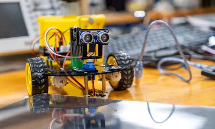 a small robotic vehicle being tested