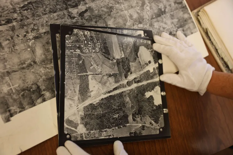 Black and white aerial photo shows a birds eye view of 189.