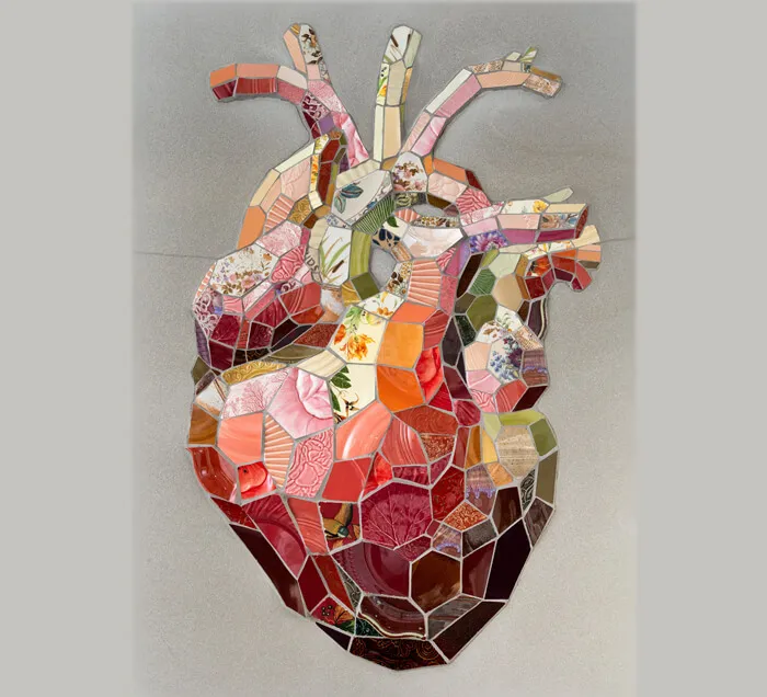 artwork made of ceramics, dishware, mortar, and cement