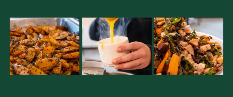 Carrots with pesto, carrot soup, roasted root vegetable salad