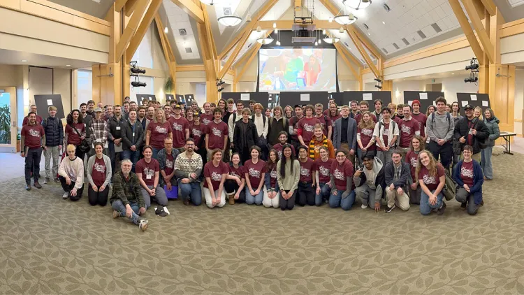 Group photo in a large banquet room