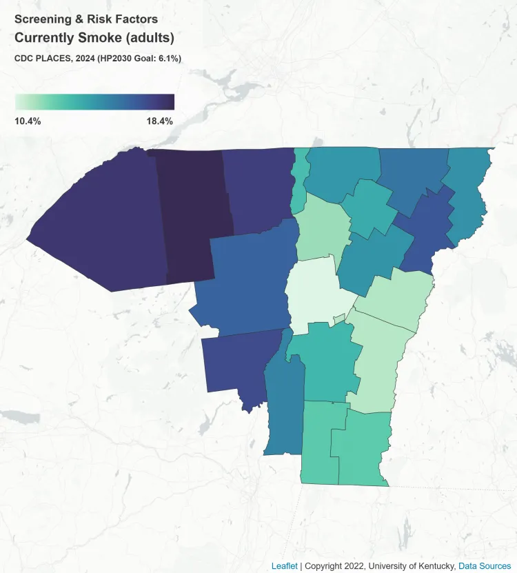 Map of smoking rates in the UVM Cancer Center catchment area