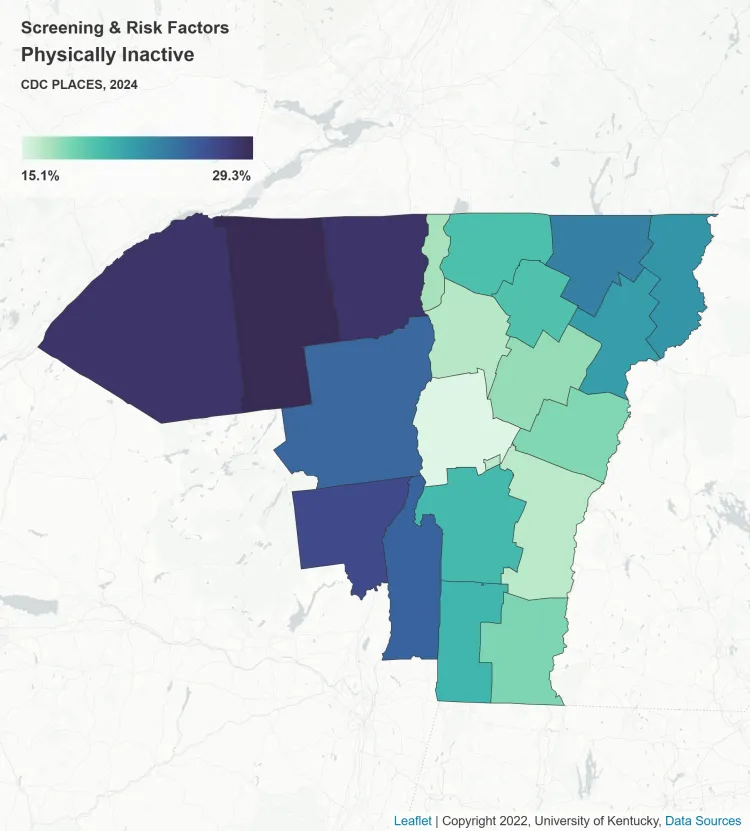 Map of physical inactivity in the UVM Cancer Center catchment area
