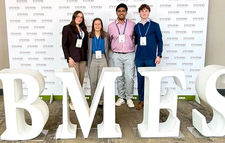 Executive board members Kaitlyn Glushko, Anna Gale, Milan Shah, Ryan Stailey at the 2025 National BMES Conference in San Diego, CA.