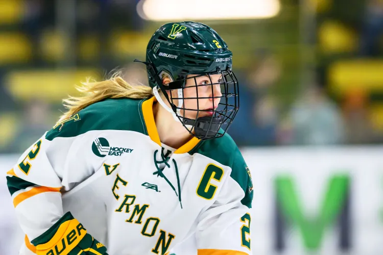 Woman hockey player in profile